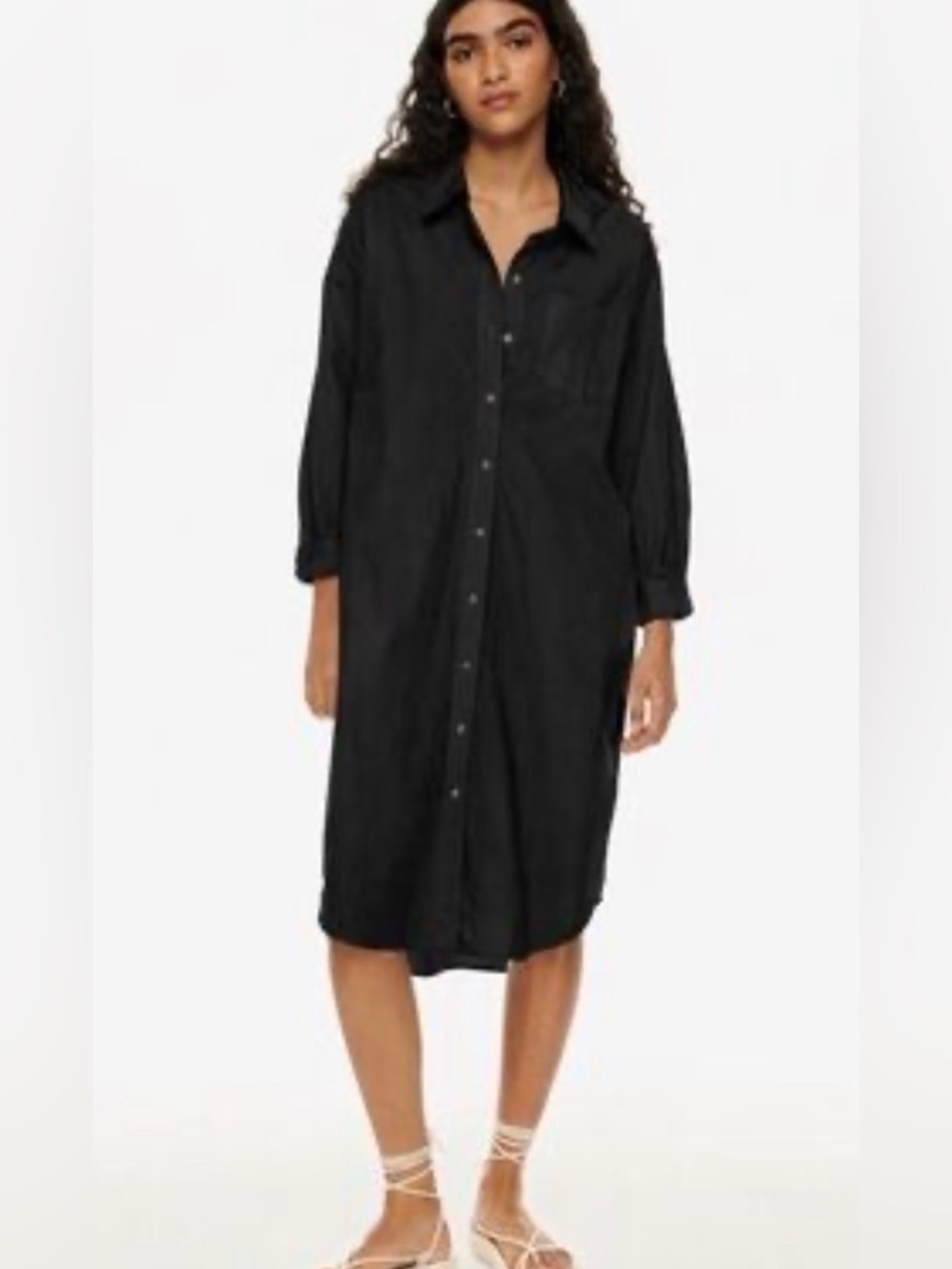 Aritzia Wilfred Free Black Poplin Shirt Dress Oversized Midi Size L